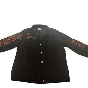 Bob Mackie Wearable Art Embroidered Velvet Velour Floral Jacket Top Large